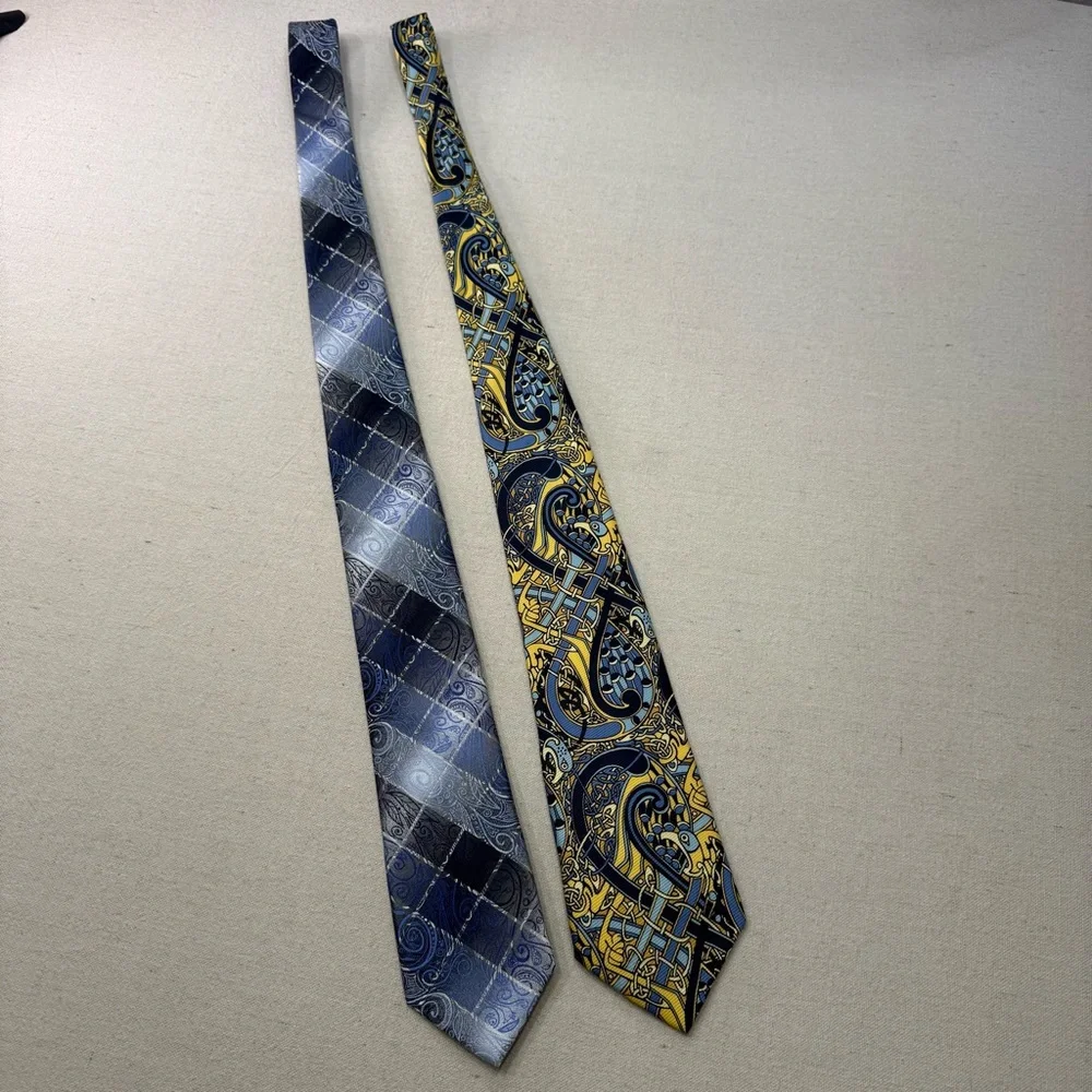Van Heusen Blue & BSL Blue & Yellow Artistic Ties